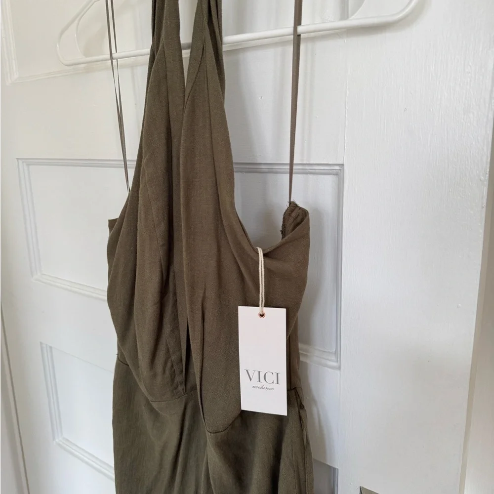 Vici Olive Green Halter Midi Dress - Picture 4 of 4